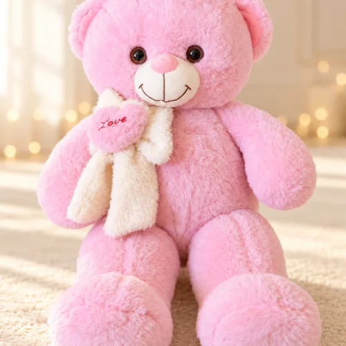 Oso de peluche Lazo Love rosado, tamaño mediano - Amorea
