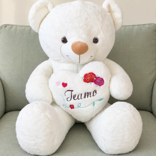 Oso de peluche Corazón Te Amo rosa bordada - Amorea