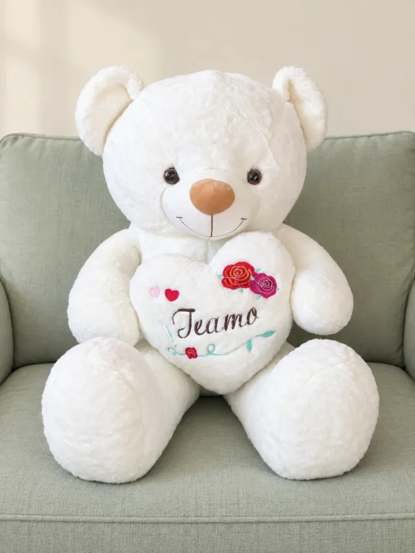 Oso de peluche Corazón Te Amo rosa bordada - Amorea