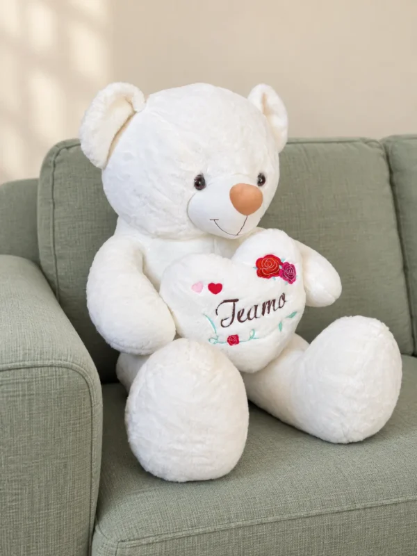 Oso de peluche Corazón Te Amo rosa bordada - Amorea