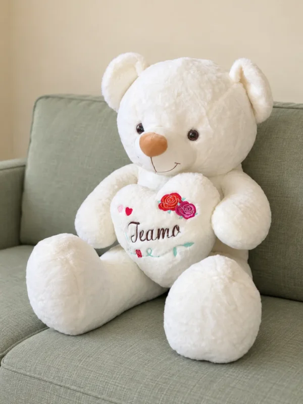 Oso de peluche Corazón Te Amo rosa bordada - Amorea