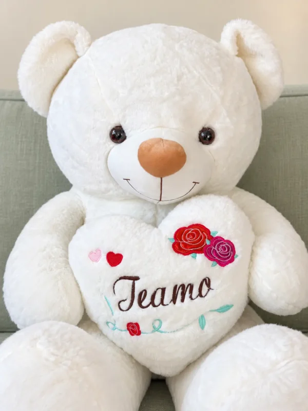 Oso de peluche Corazón Te Amo rosa bordada - Amorea