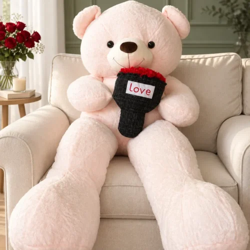 Oso de peluche amoroso con ramo de rosas - Amorea