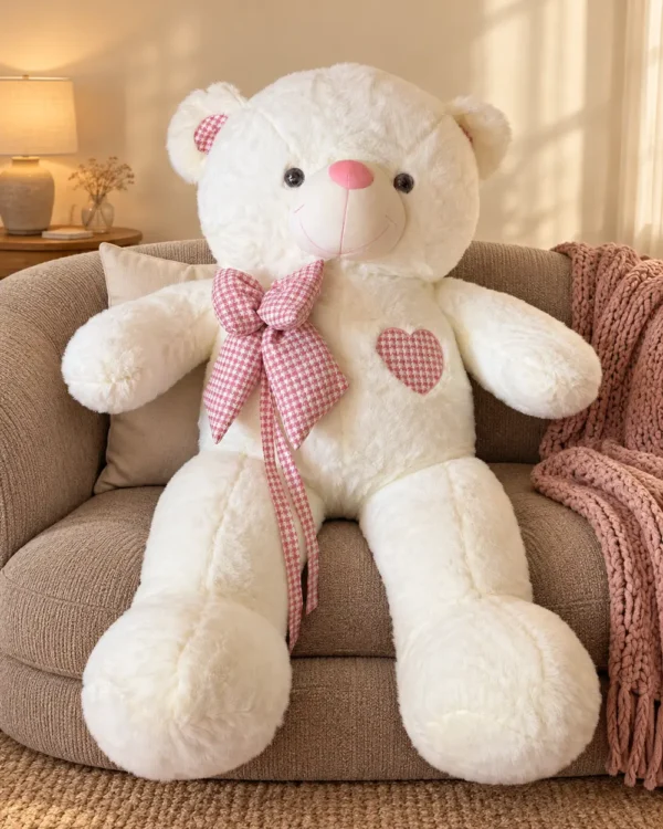 Oso corbata rosa a cuadros corazón bordado
