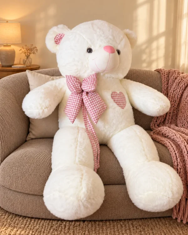 Oso corbata rosa a cuadros corazón bordado