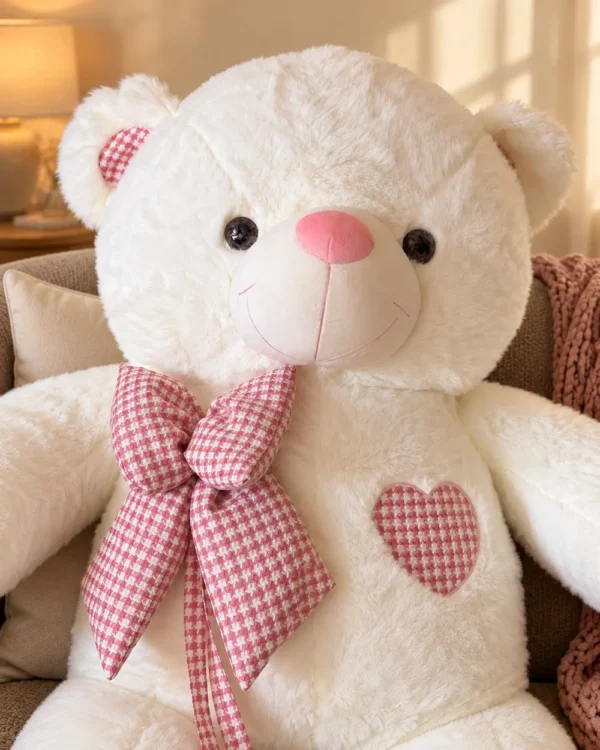 Oso corbata rosa a cuadros corazón bordado